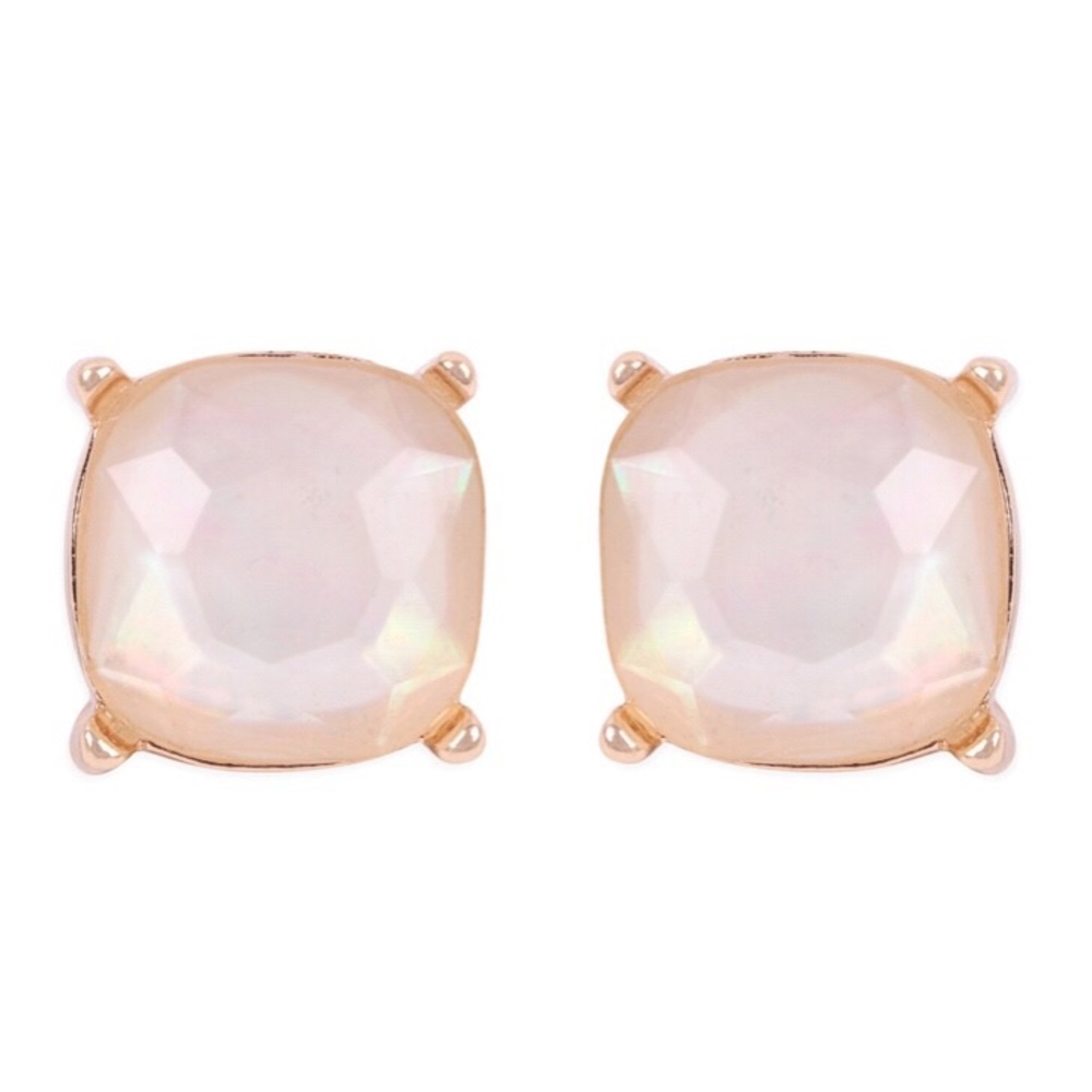 💕GLASS CUSHION POST EARRINGS-CREAM💕